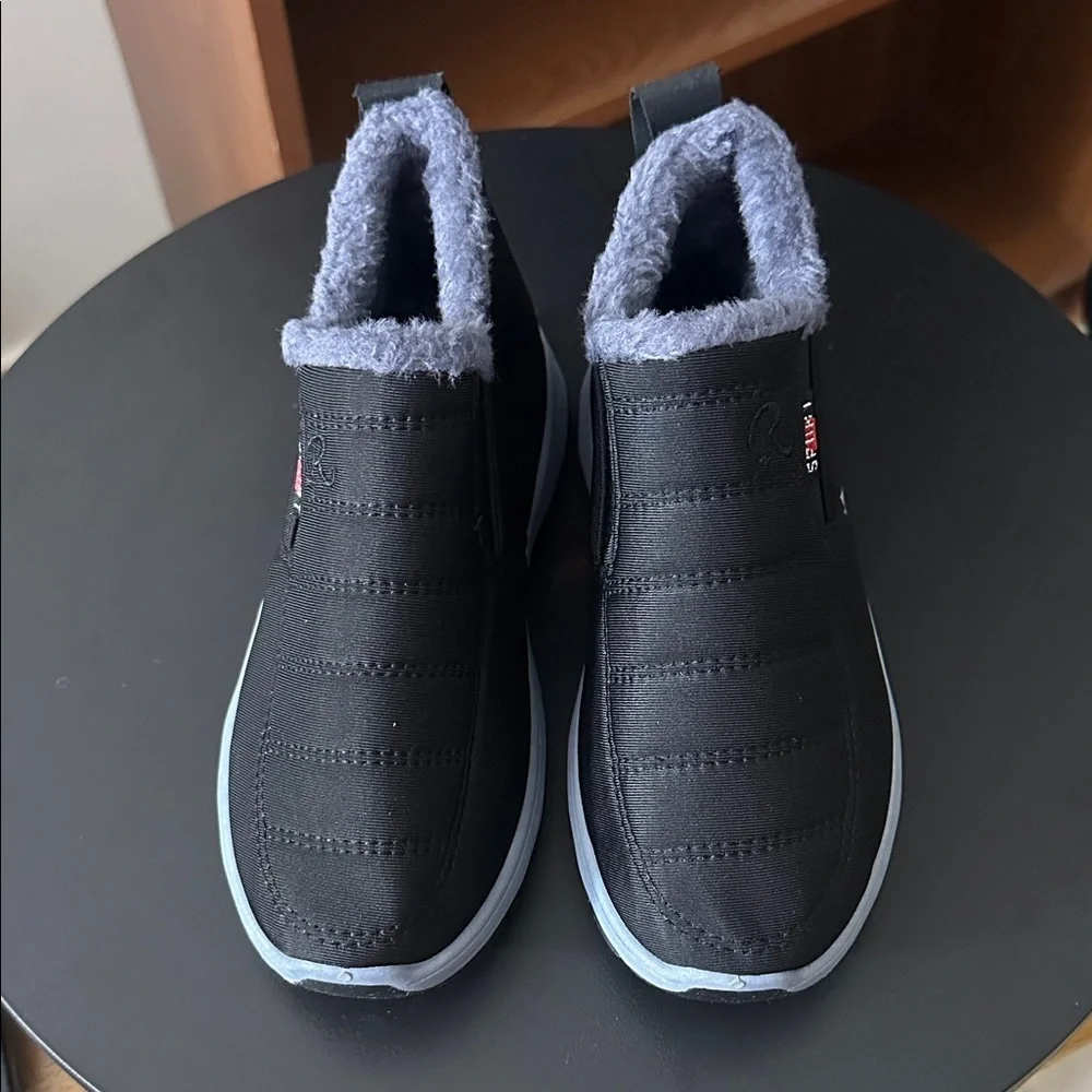 Black Slip-On Shoes with Gray Lining